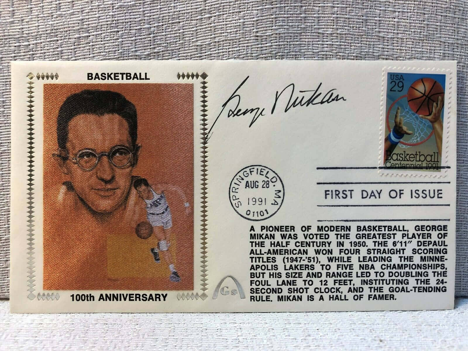 George Mikan Autograph Signed Post Card Background