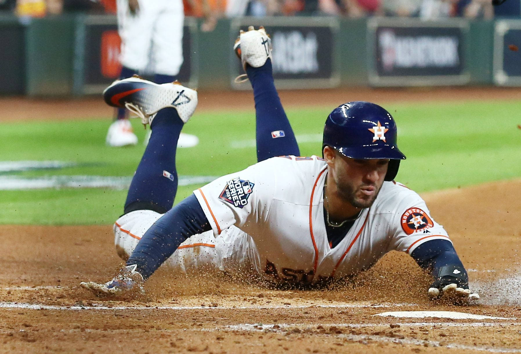 George Springer Baseball Player Diving On The Ground Background