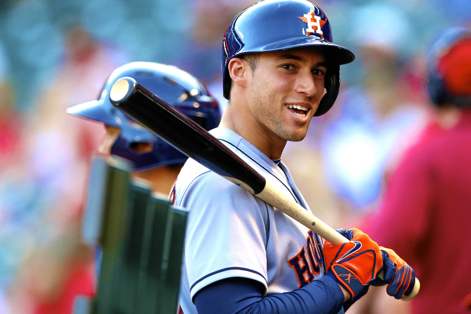 George Springer Holding A Baseball Bat Smiling Background