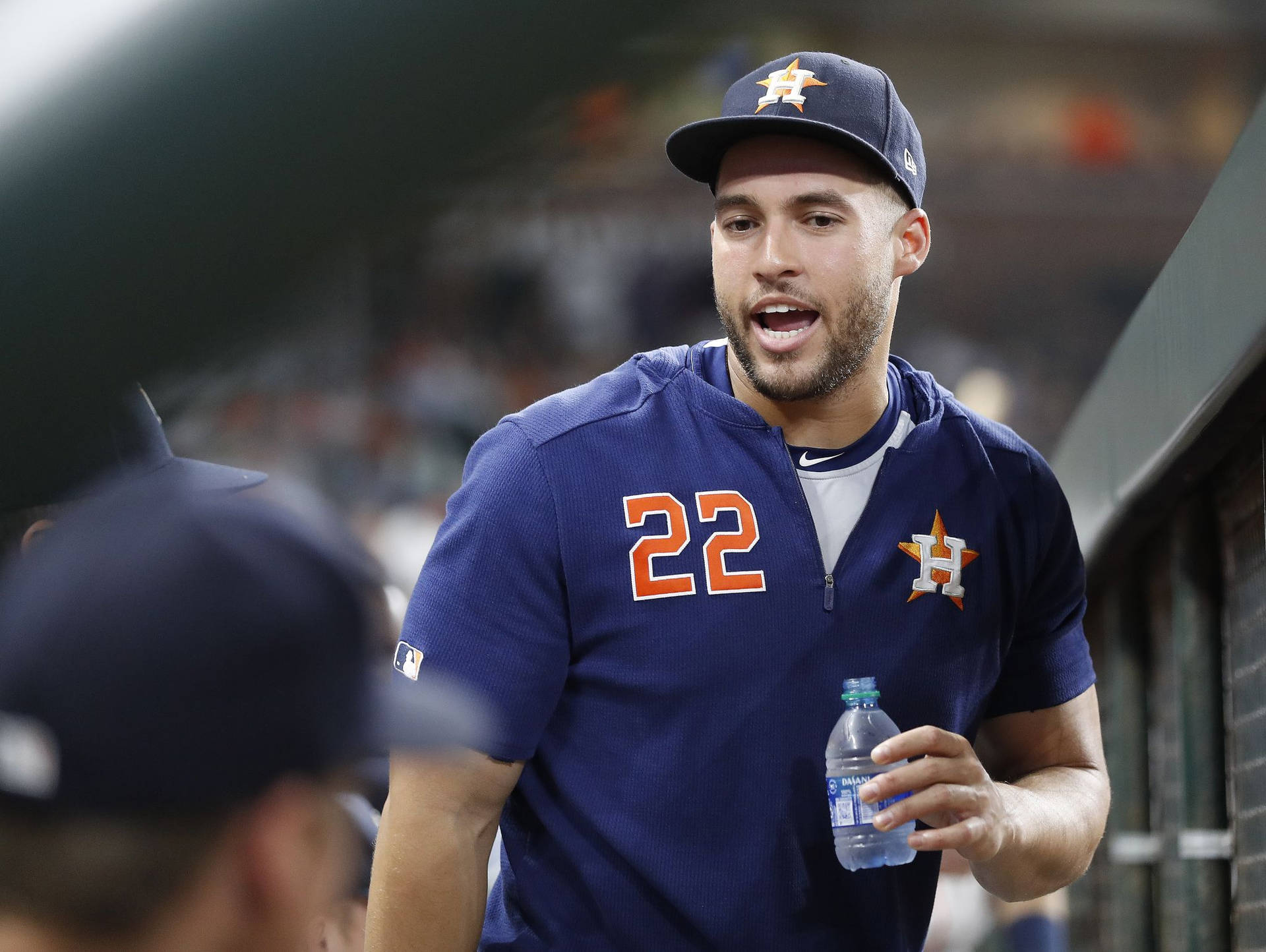 George Springer Houston Astros Holding A Water Bottle Background