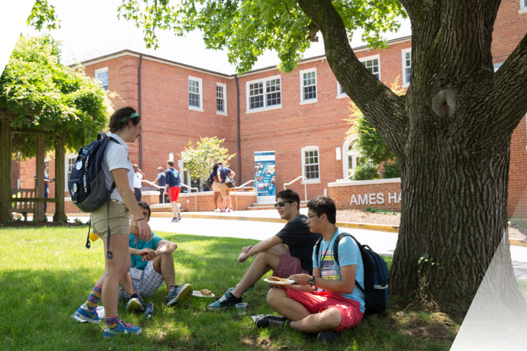 George Washington University Students Spending Leisure Time In The University Yard. Background