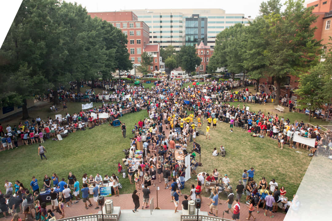 George Washington University Yard With Students Background