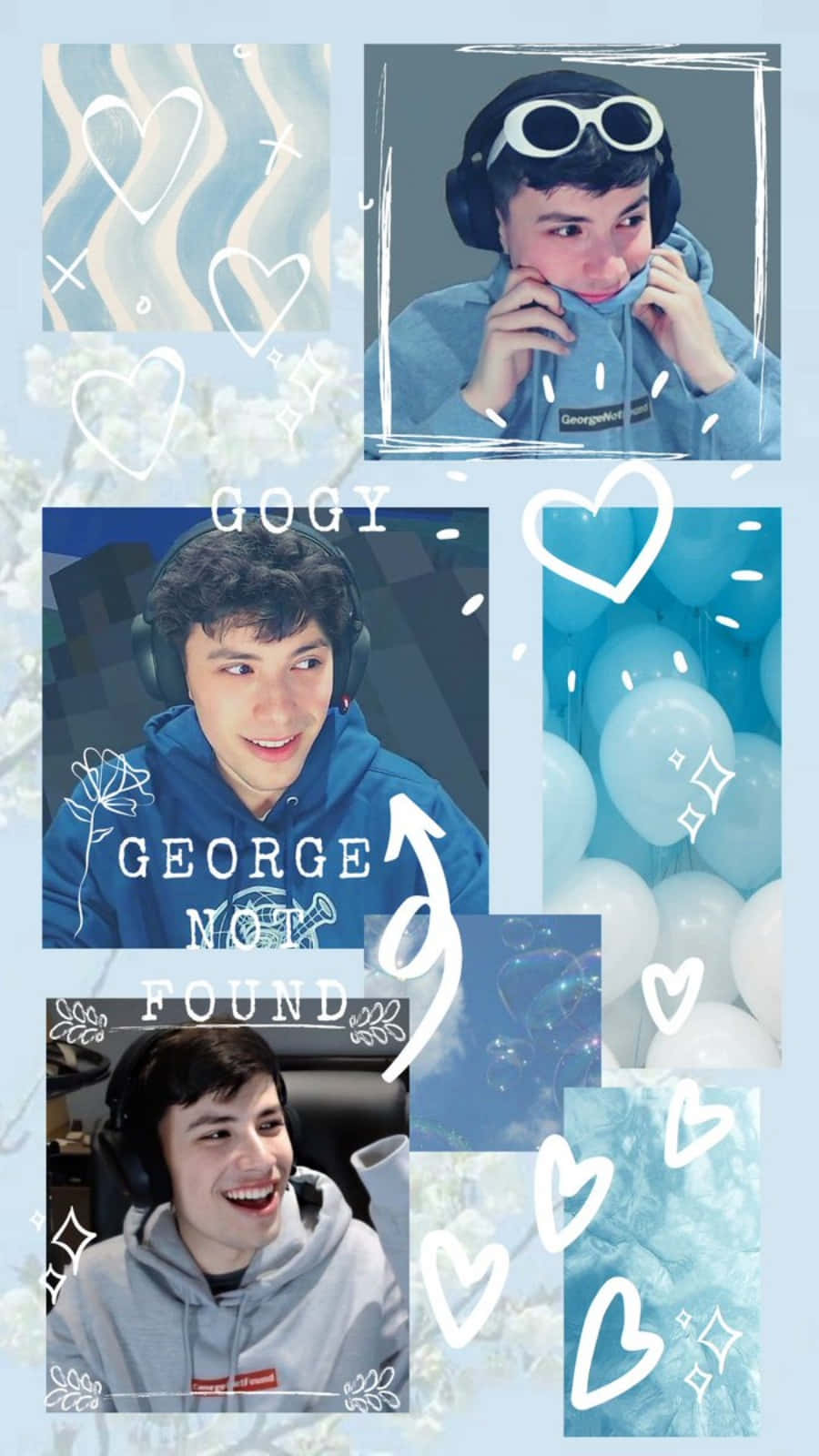 Georgenotfound With Hearts And Blue Balloons Background