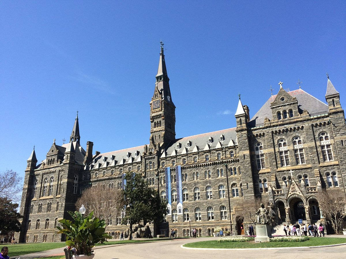 Georgetown Healy Hall With Banners Background