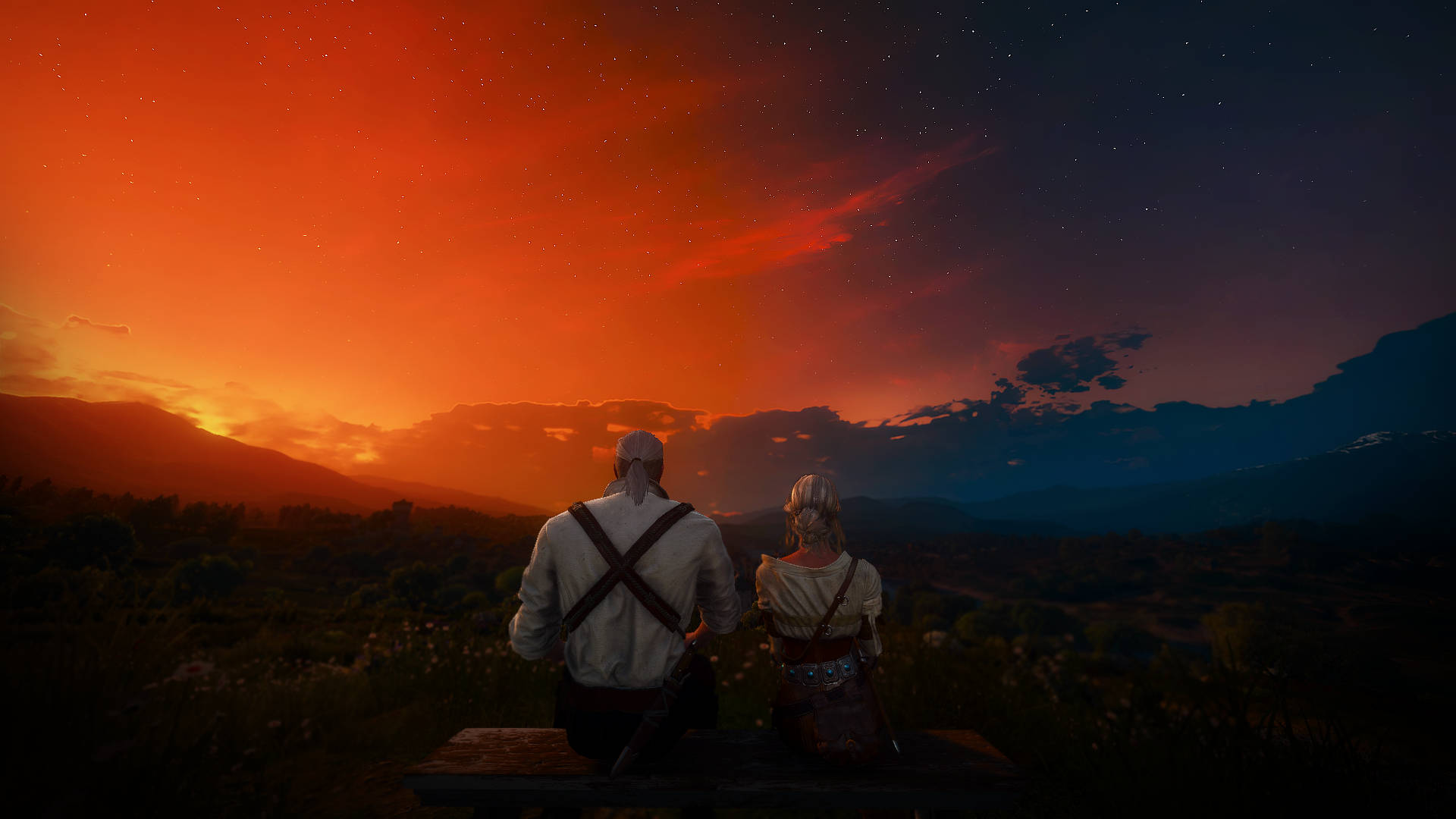 Geralt Ciri Sunset The Witcher 3 Background