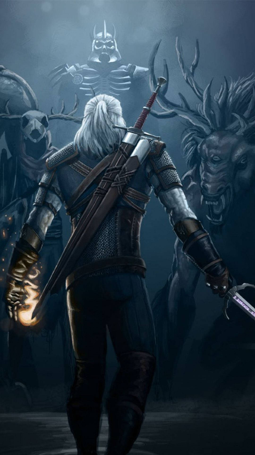 Geralt Facing His Enemies Witcher 3 Iphone Background