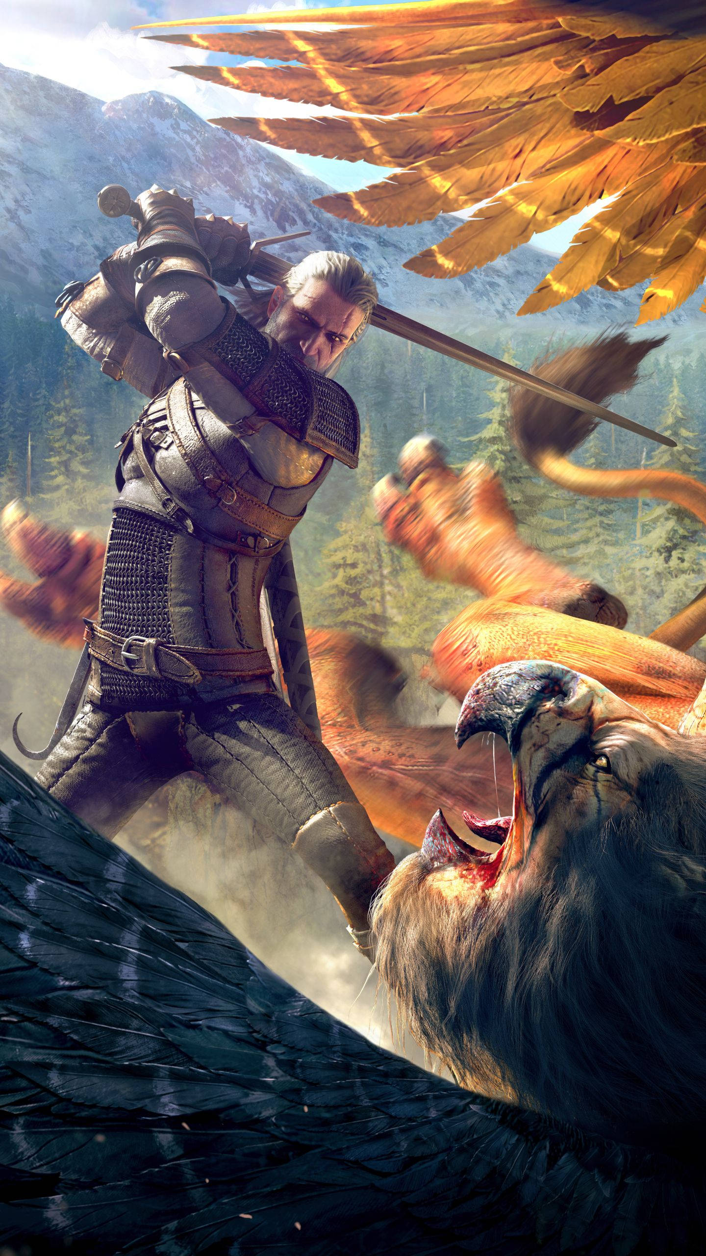 Geralt Vs Archgriffin Witcher 3 Iphone Background