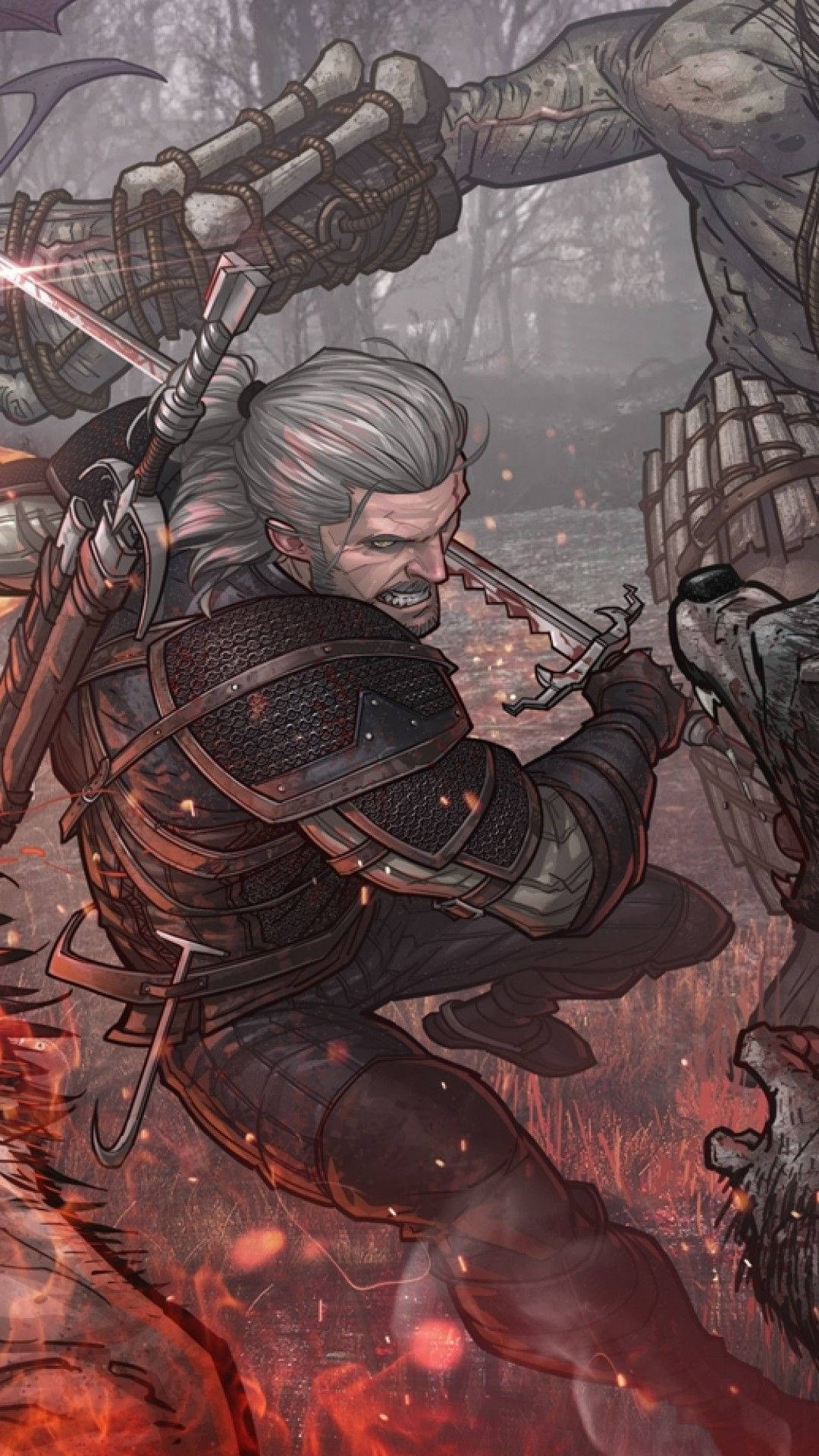 Geralt Vs Werewolves In Witcher 3 Iphone Background