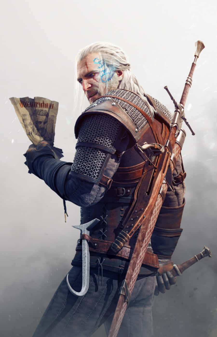 Geralt With Blue Tattoo Witcher 3 Phone Background