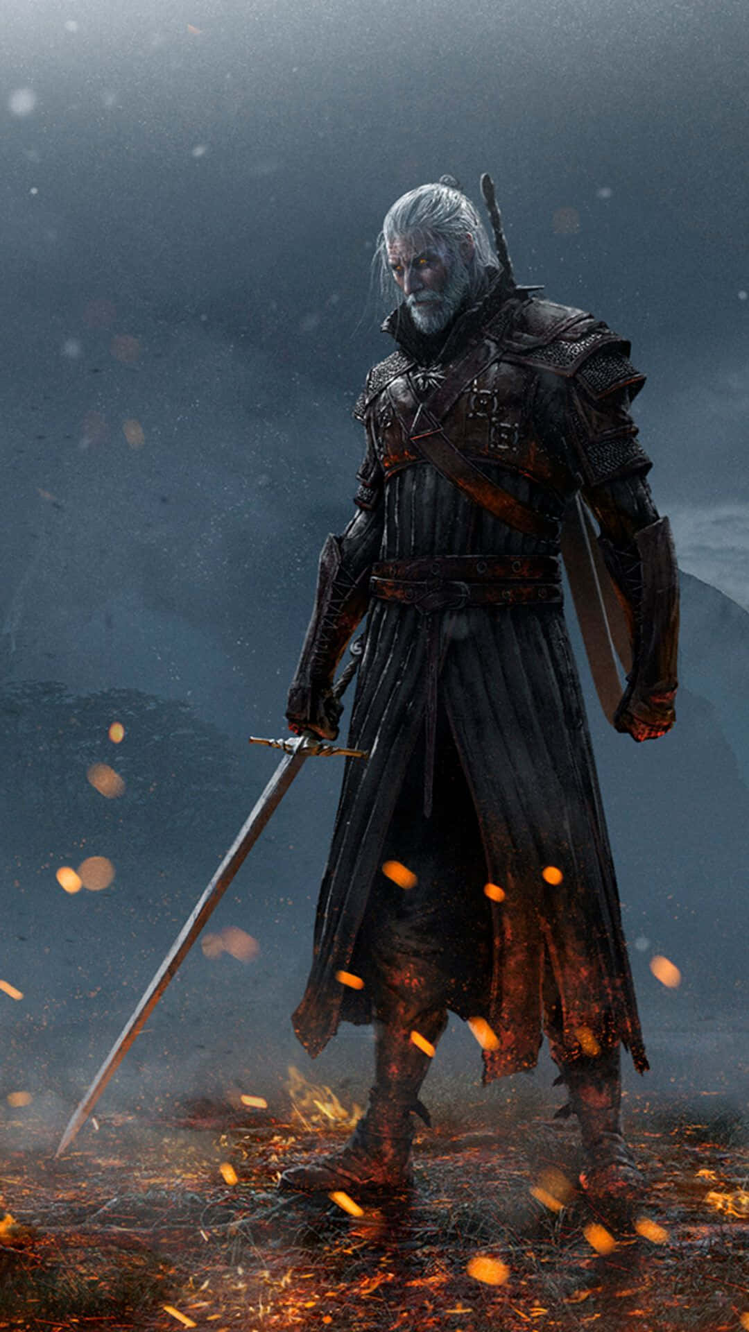 Geralt With Fire Flare Witcher 3 Phone Background