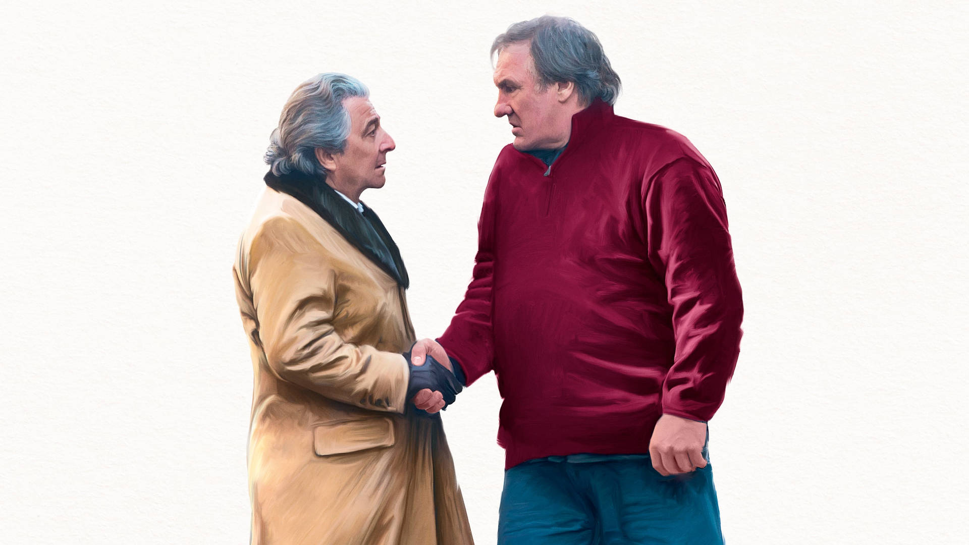 Gérard Depardieu Holding Hands Christian Clavier Background