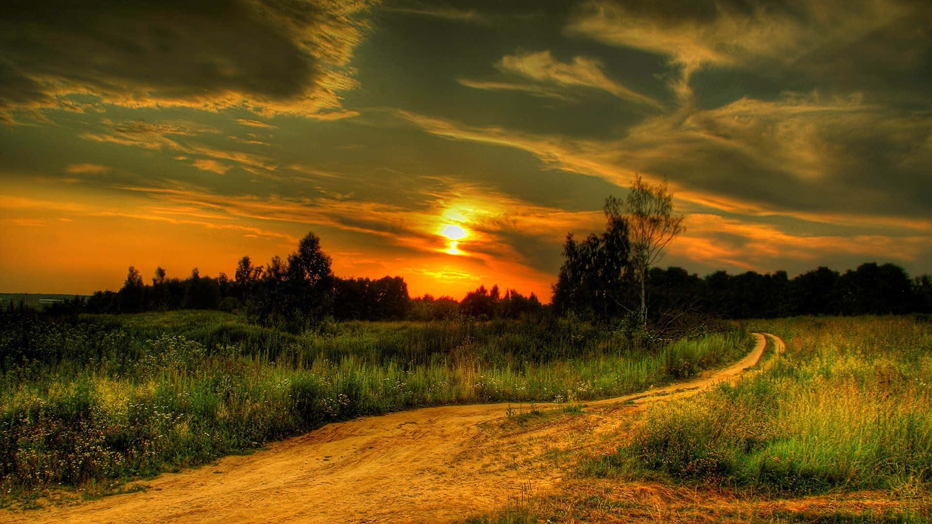 German Countryside Road At Sunset