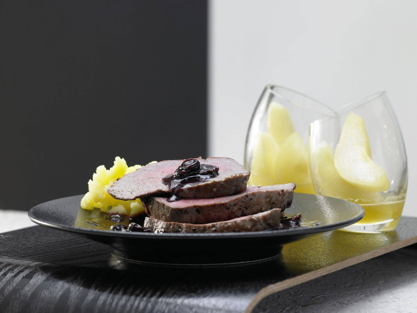 German Sauerbraten Delicacy With Sliced Pear