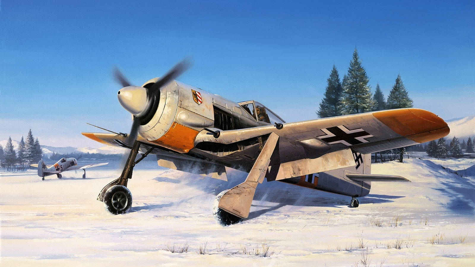 German Ww2 Fighters On Snowy Ground Background