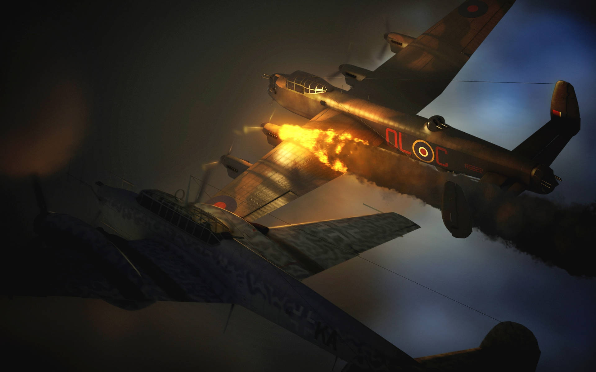 German Ww2 Fighters Wing On Fire