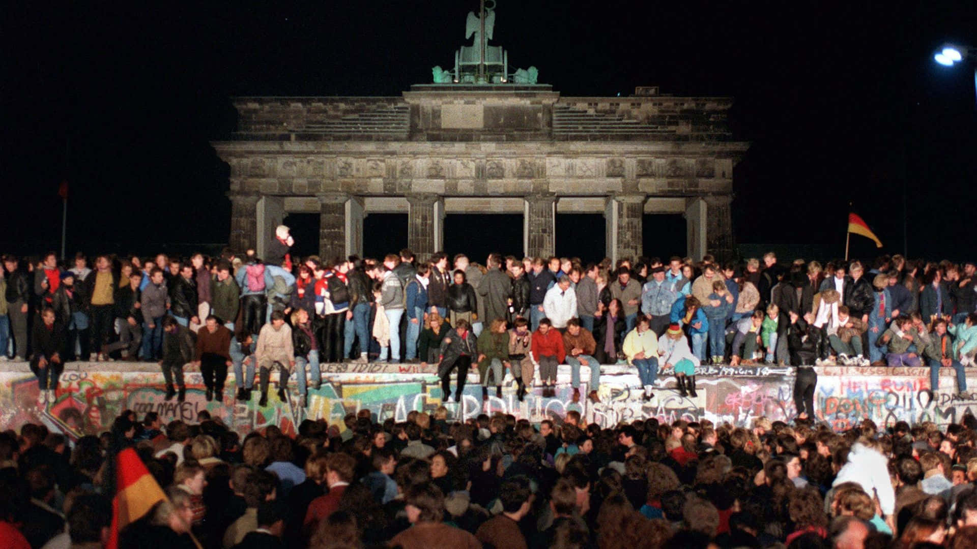 Germans Celebrate During Berlin Wall Opening Background