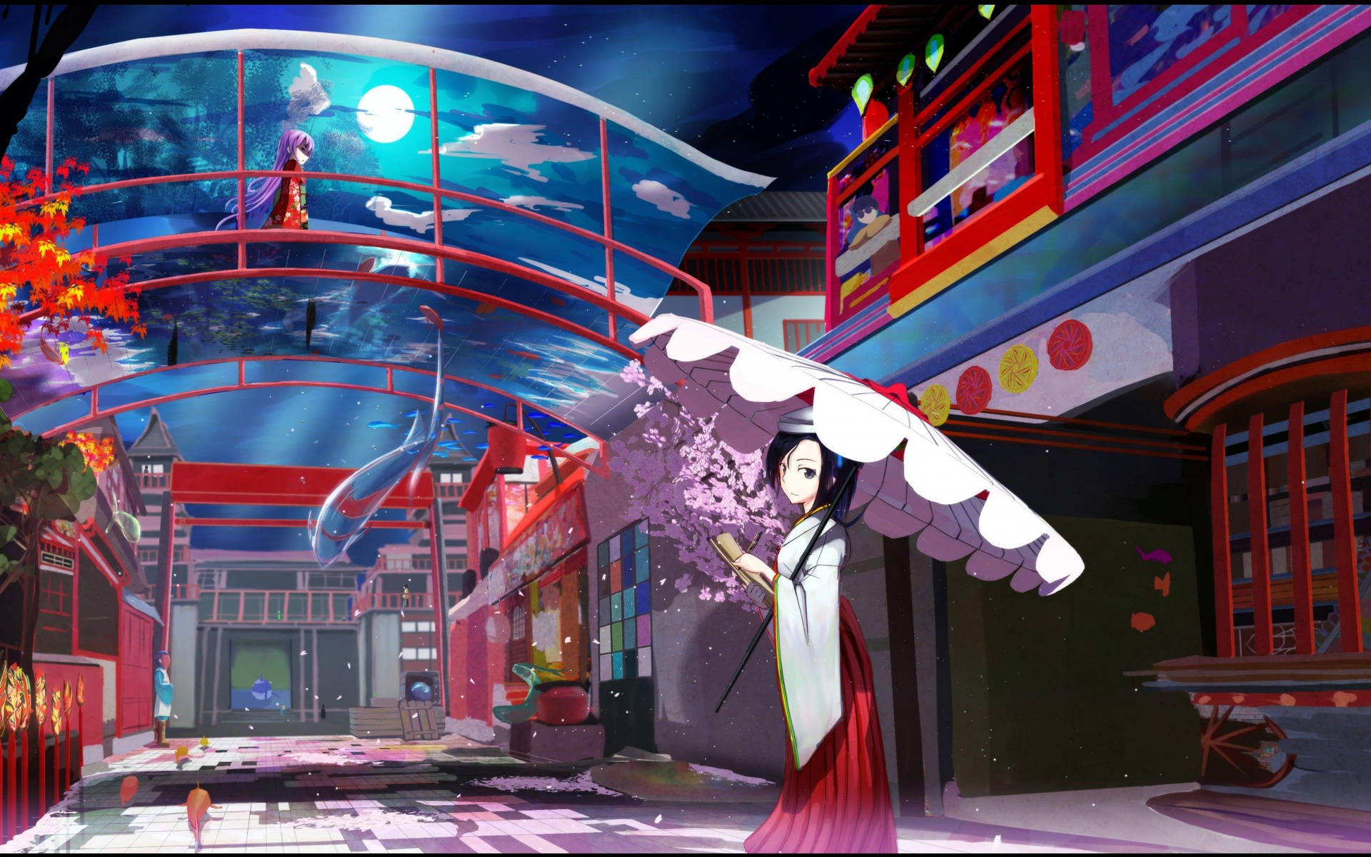 Gesha In Japanese Anime City Background