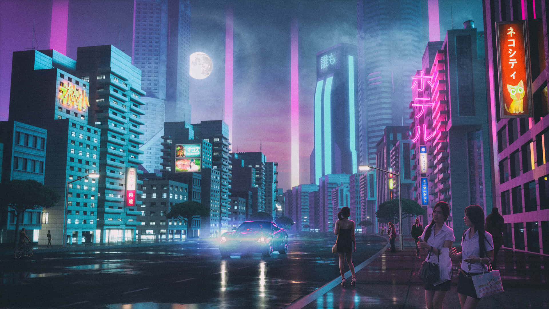 Get Lost And Explore The Neon City Of Synthwave Background