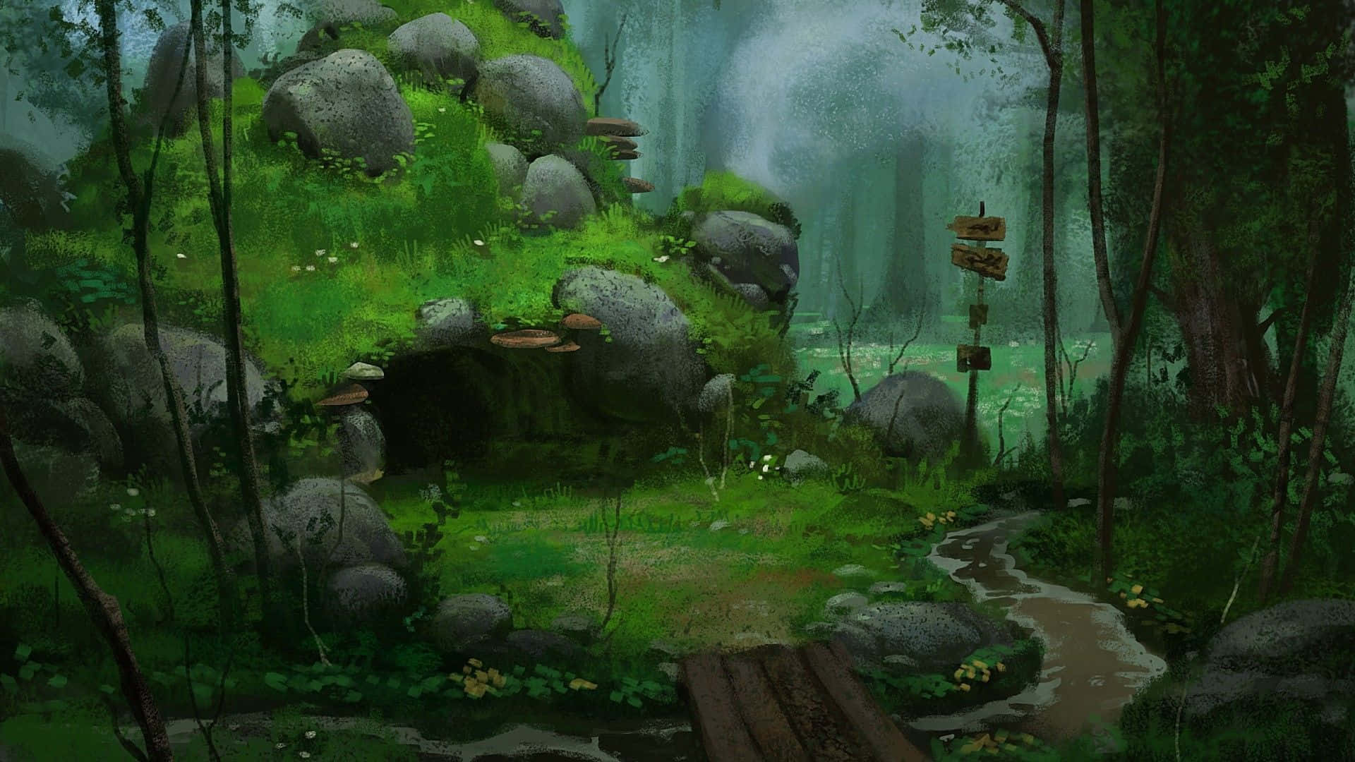 Get Lost In The Beauty Of This Anime-inspired Forest. Background
