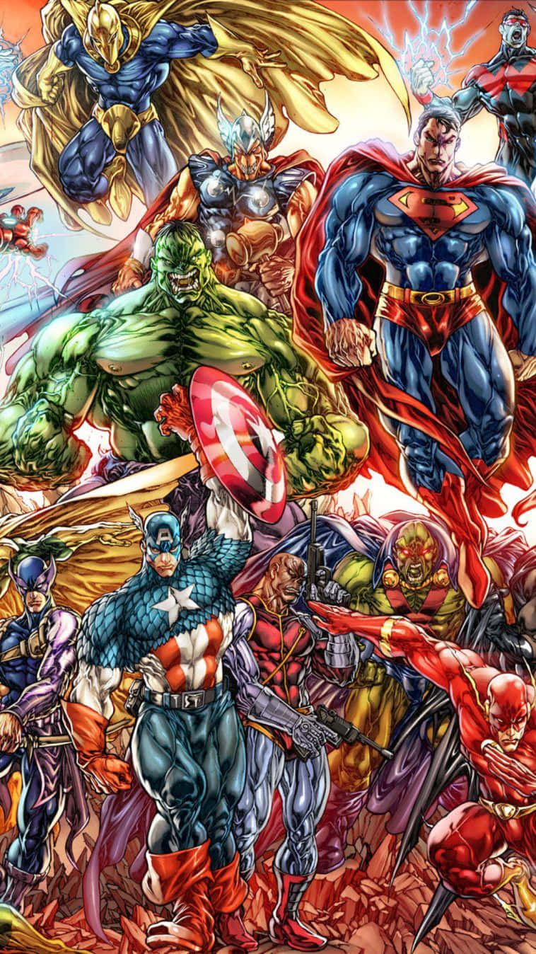 Get Ready For An Epic Battle Of Marvel And Dc Heroes On Your Iphone Background