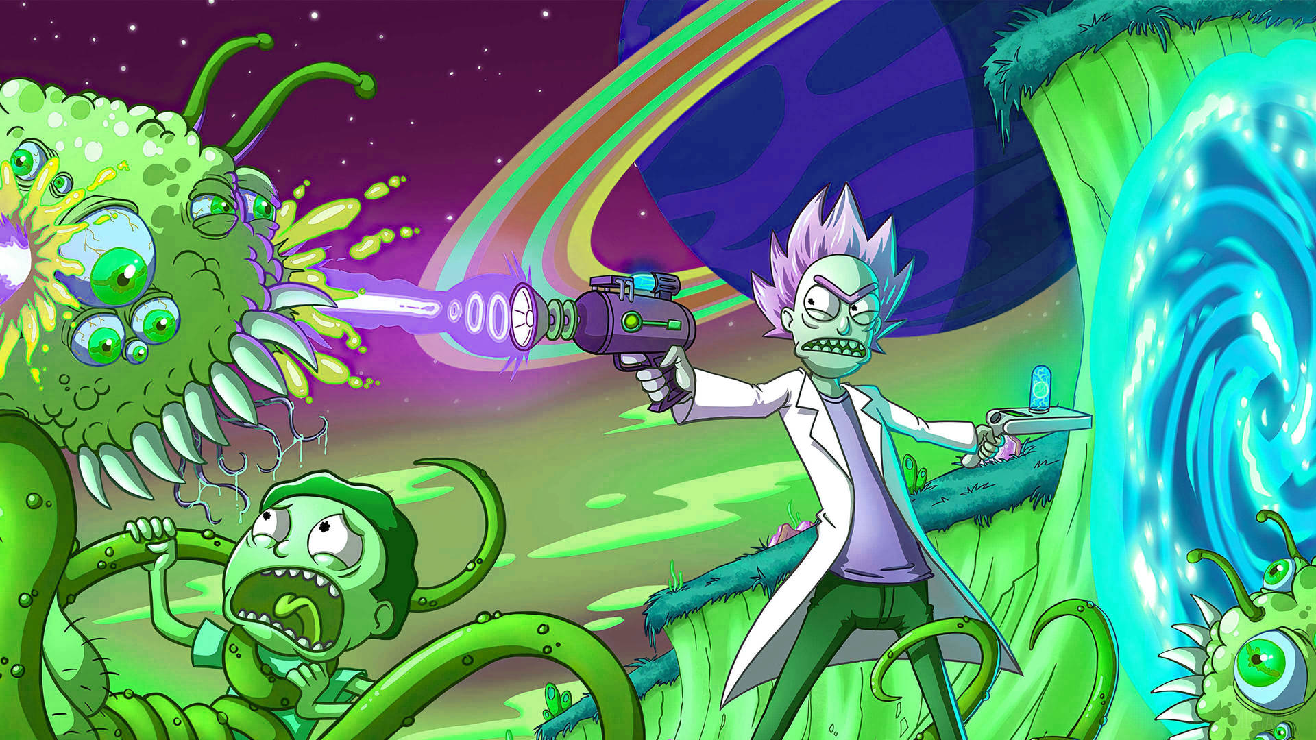 Get Stuck Down The Rabbit Hole With Rick And Morty Background