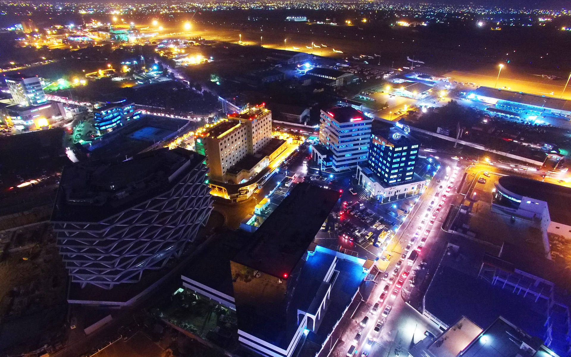 Ghana Business District At Night Background