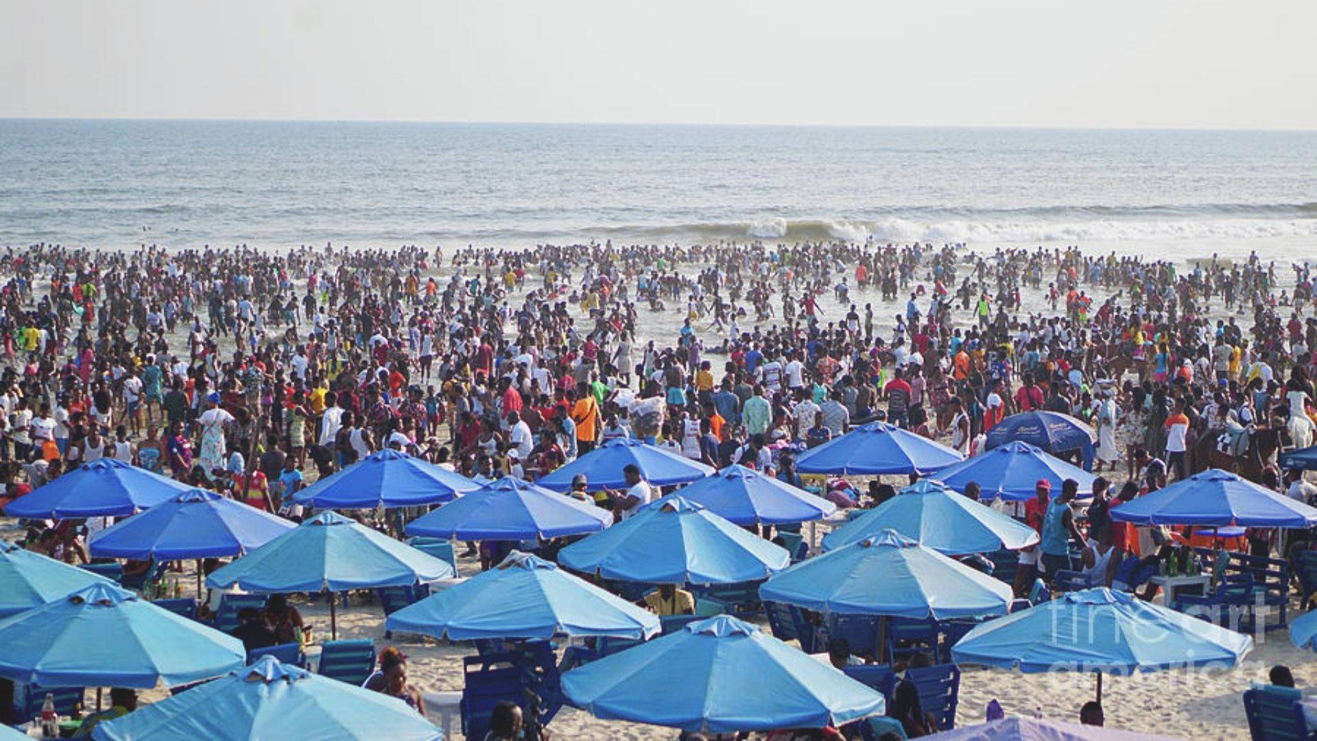 Ghana Labadira Beach Crowd Background