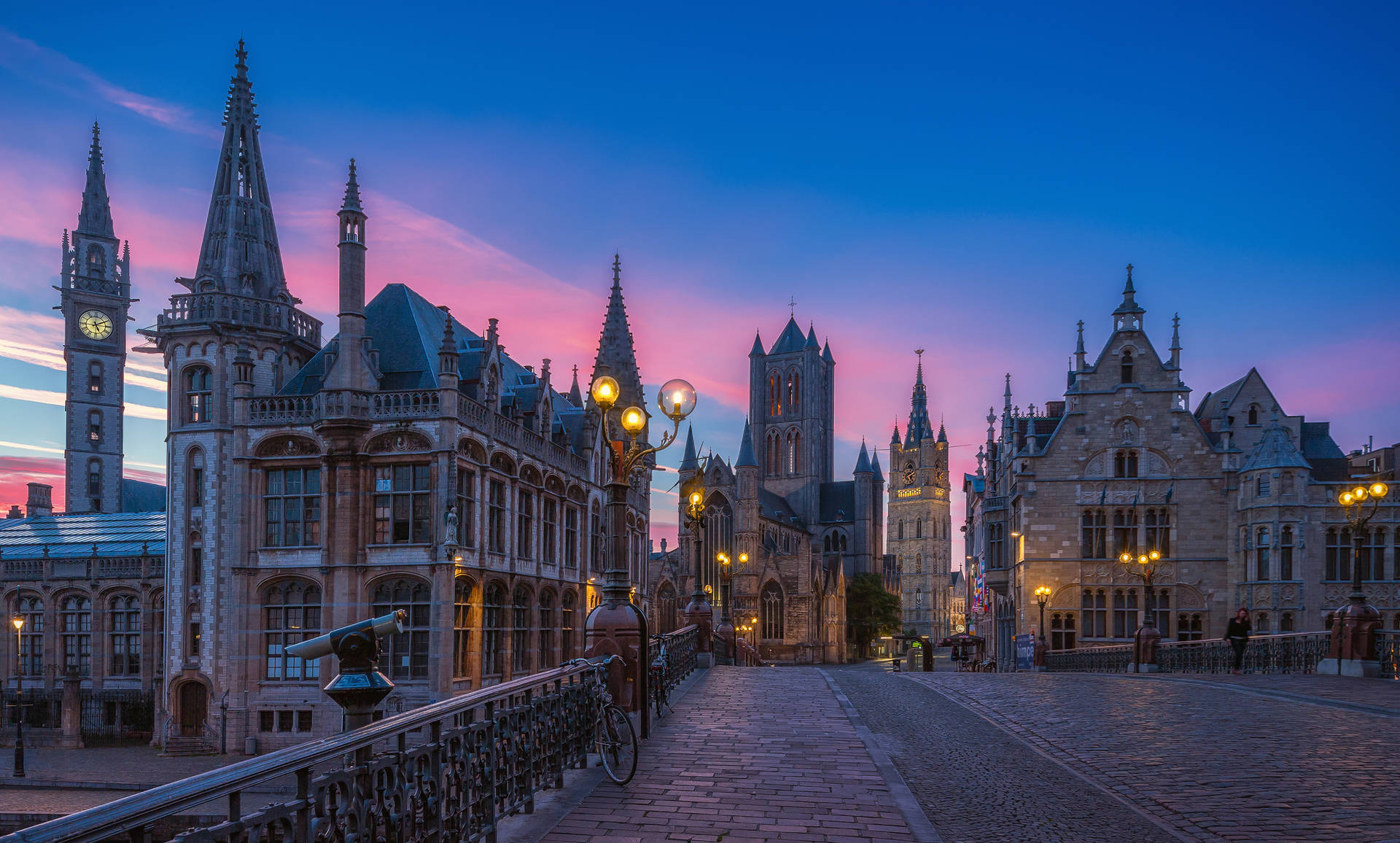 Ghent Belgium Twilight Background