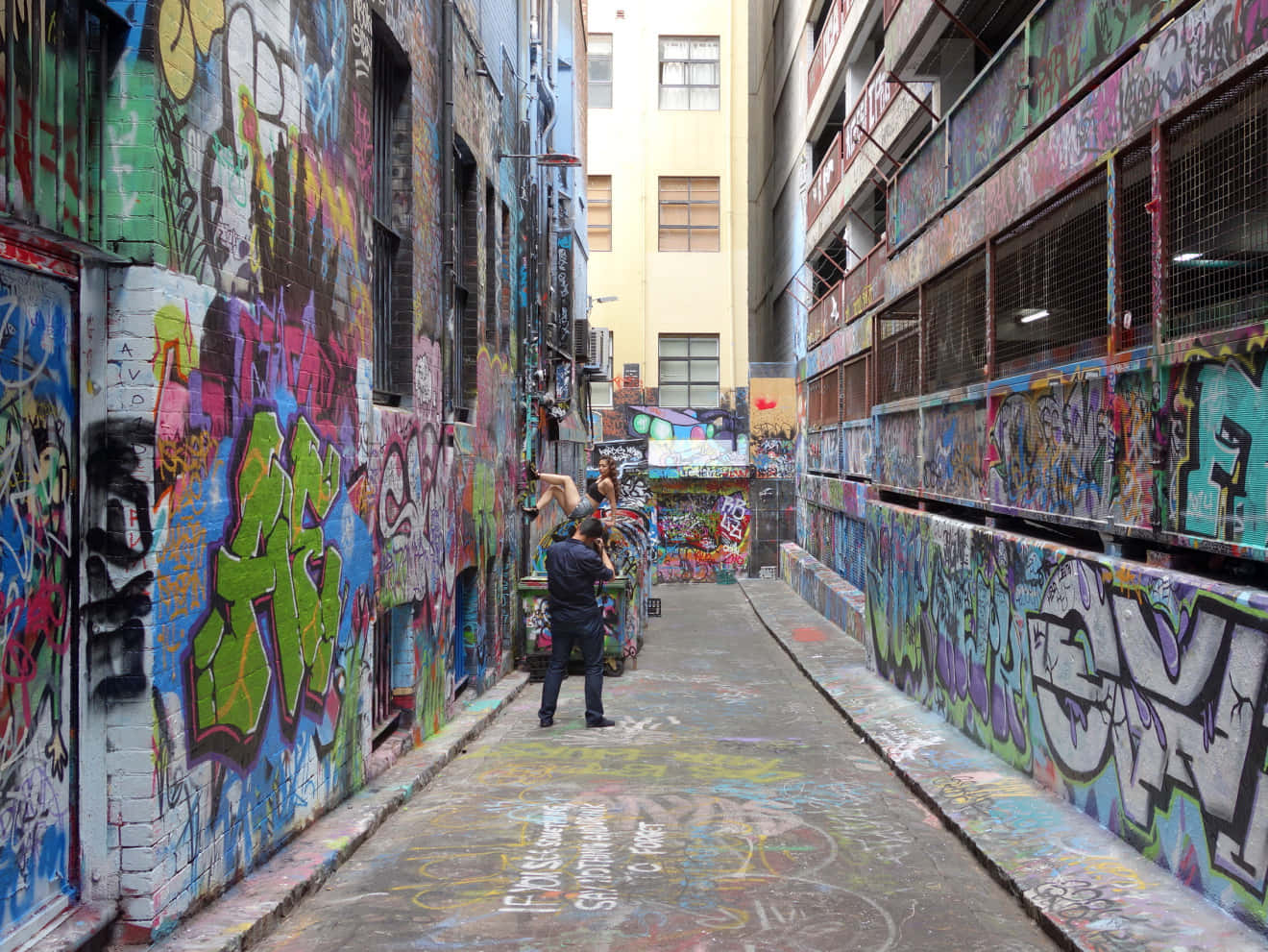 Ghetto Hood Alley With Graffiti Background