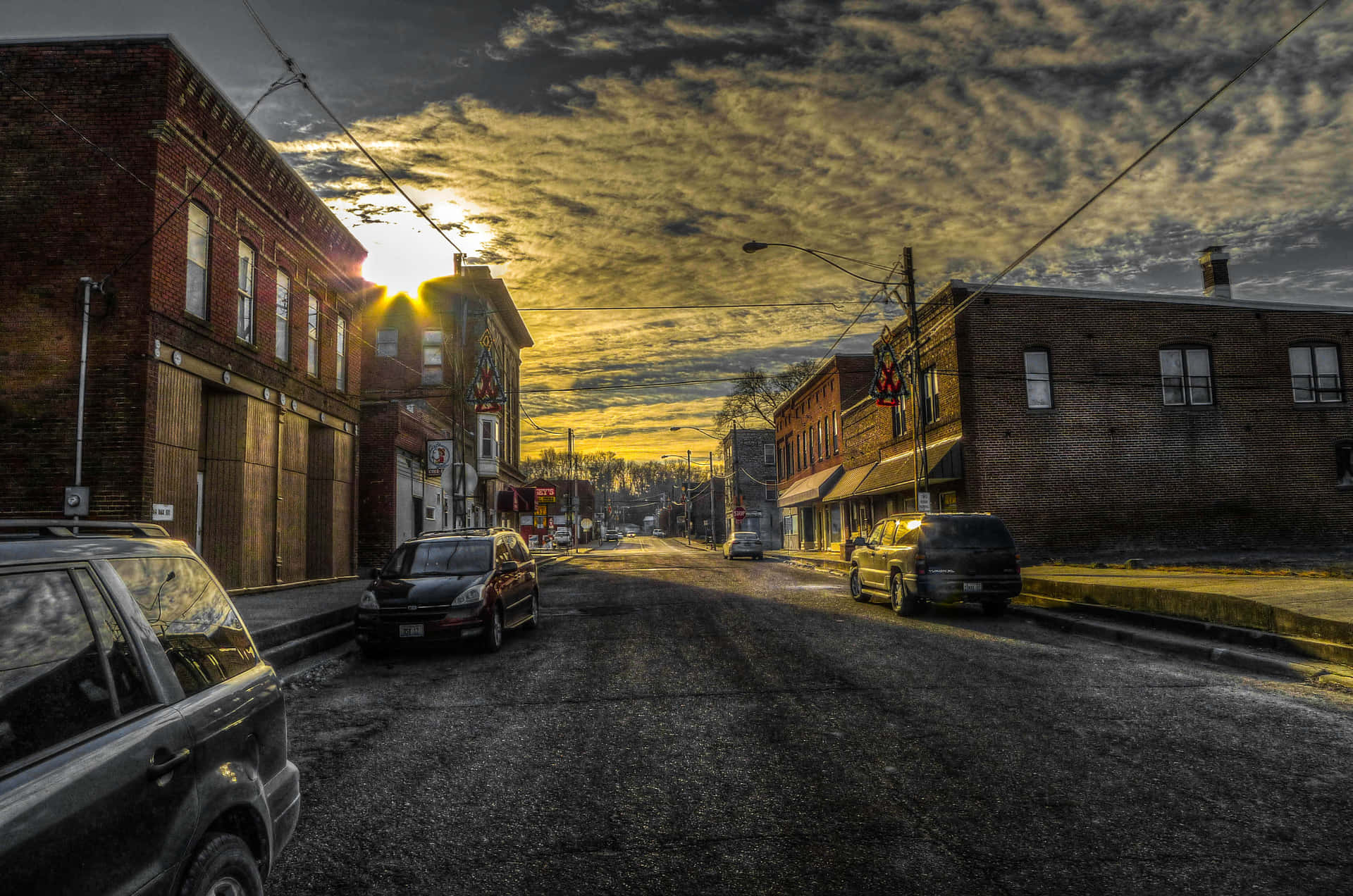 Ghetto Hood Cars Parked Cloudy Sky Background