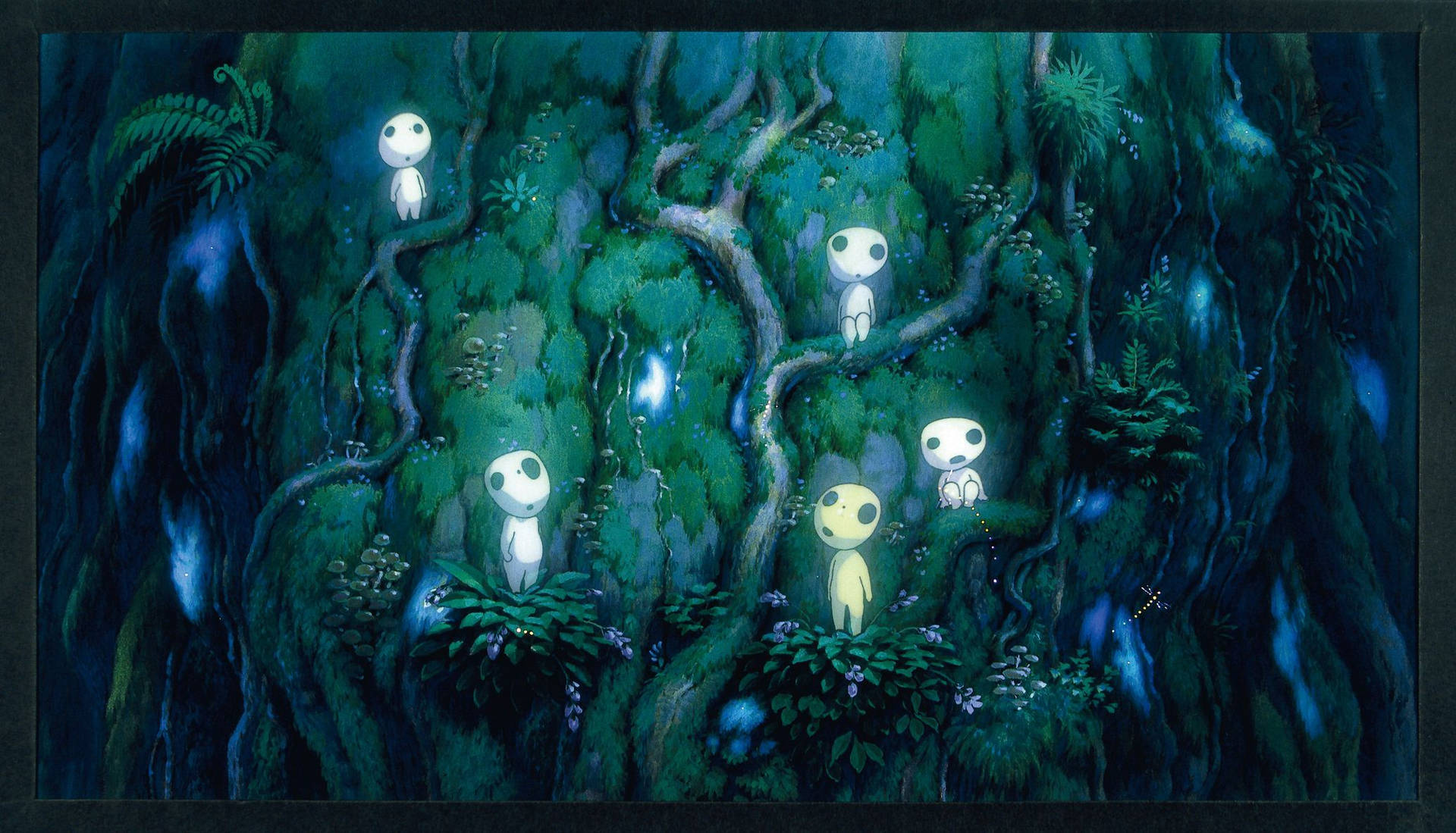 Ghibli Five Glowing Kodama Background