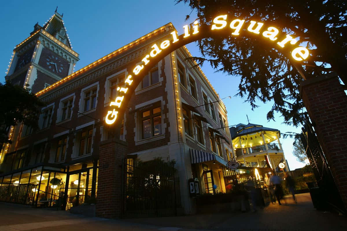 Ghiradelli Square Archway Entrance Lit Up Background