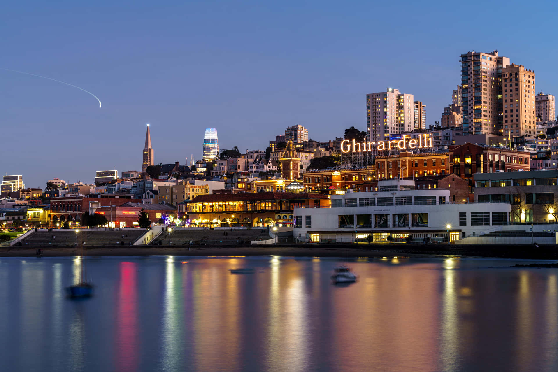 Ghiradelli Square At Night By Ocean