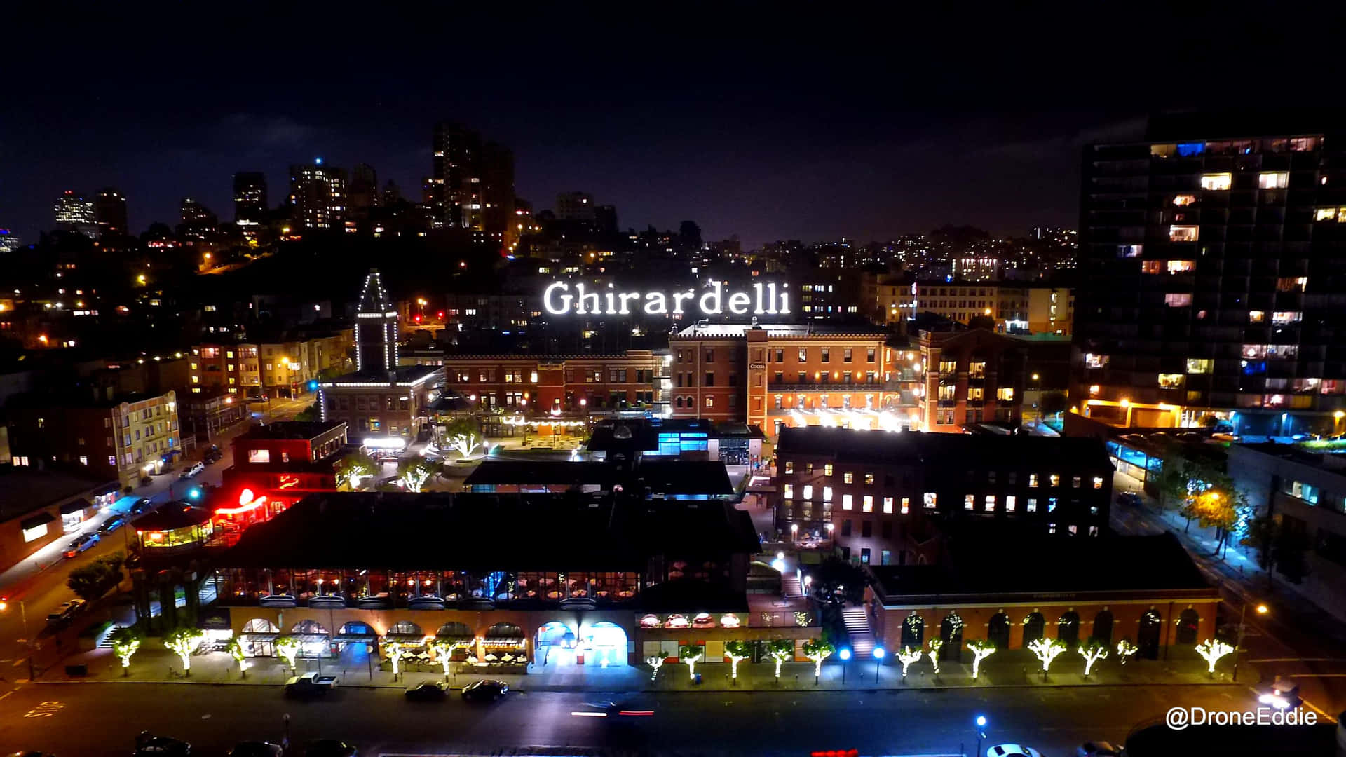 Ghiradelli Square Sign At Night Lights Background