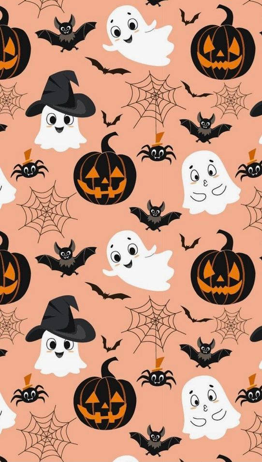 Ghost And Black Pumpkin Cute Halloween Iphone Background