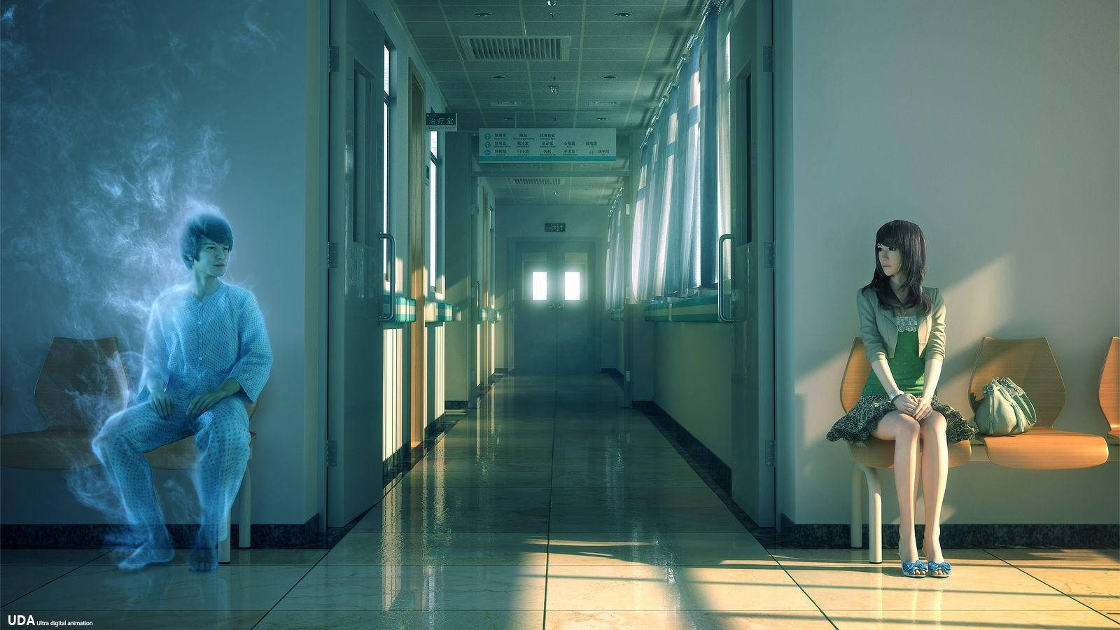 Ghost And Girl Hospital Hallway Background