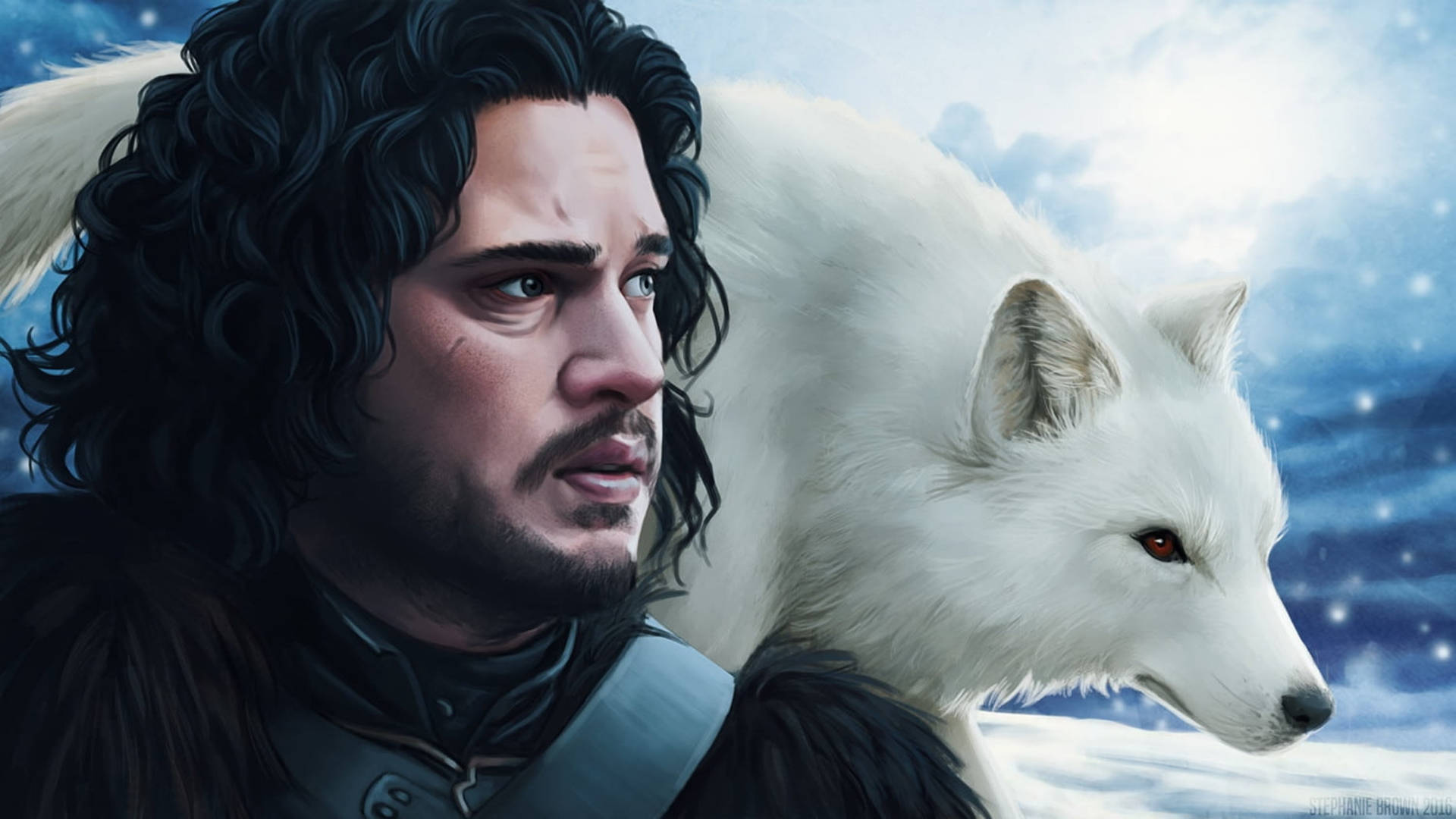 Ghost And Jon Snow Game Of Thrones Background