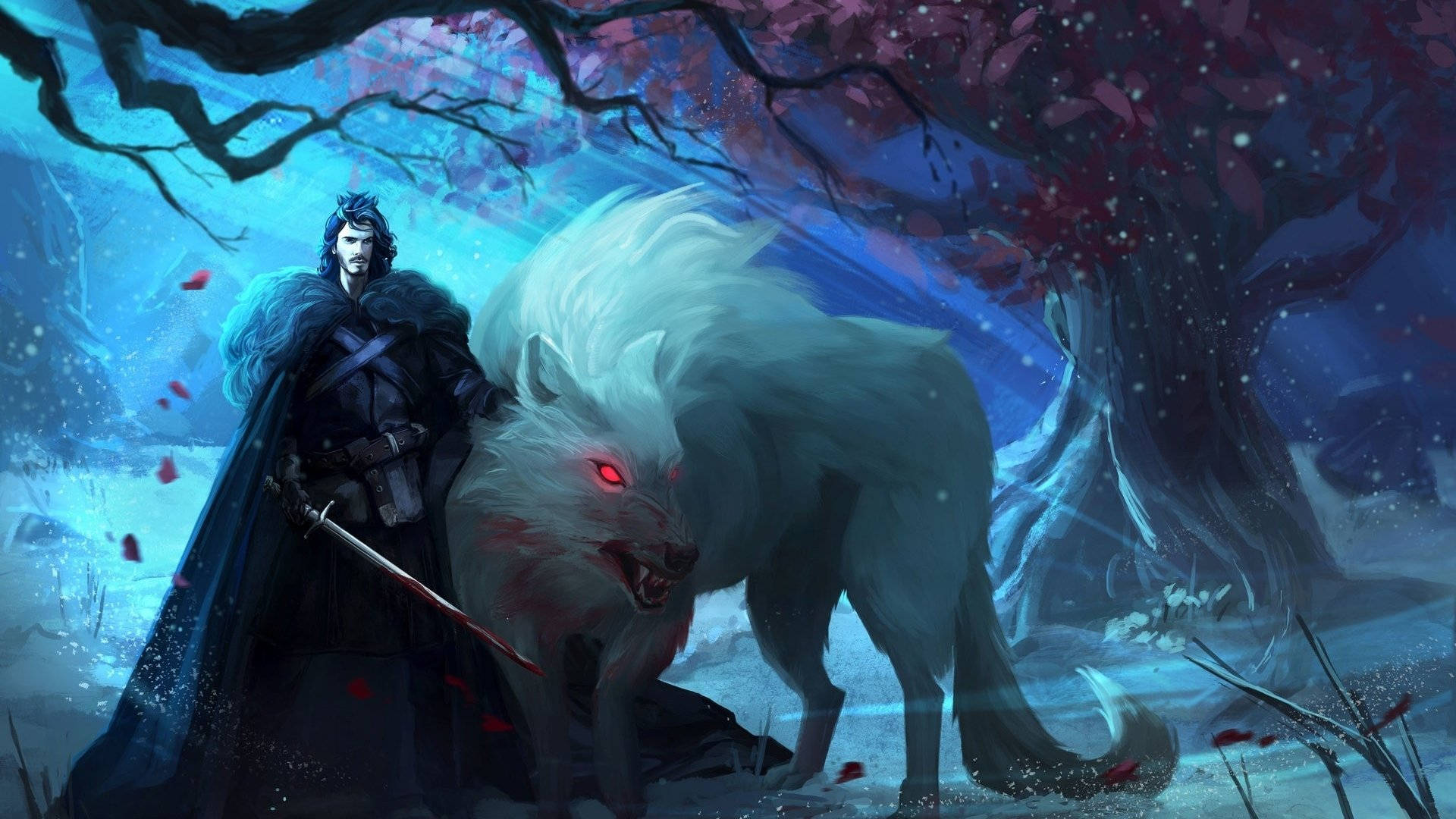 Ghost And Jon Snow Game Of Thrones Background