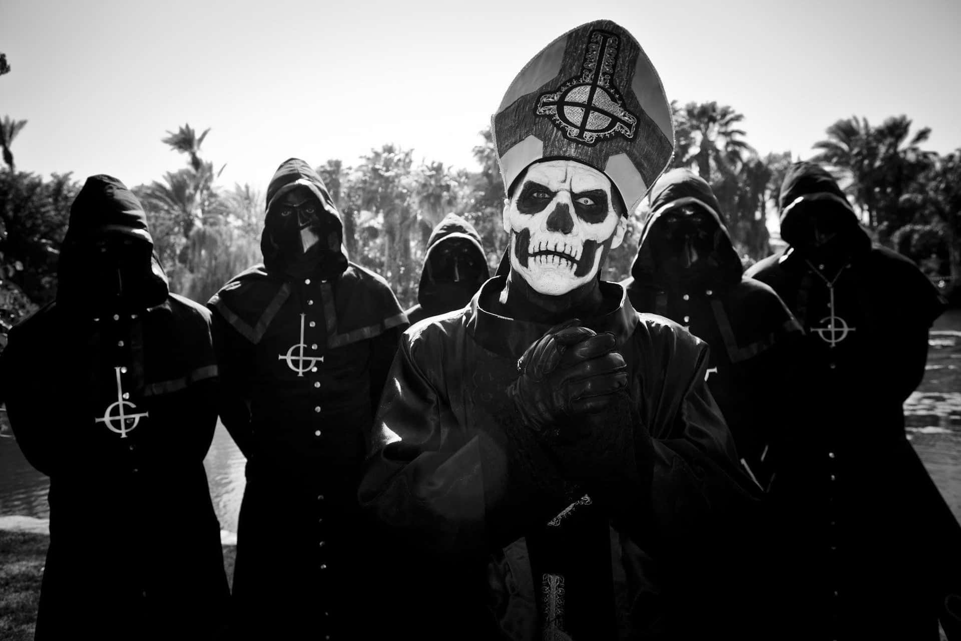 Ghost Band Black And White Photo Members Papa Nihil Background