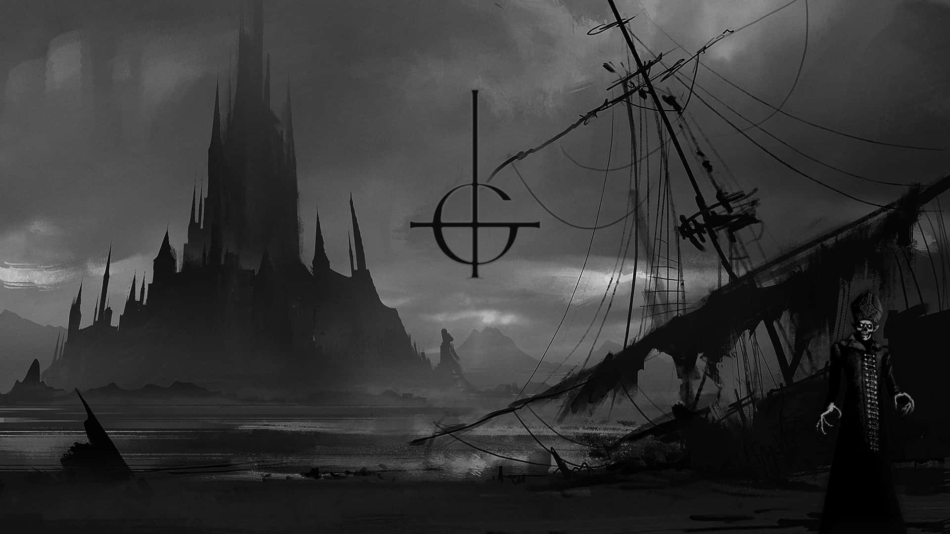 Ghost Band Castle And A Sunken Ship Background