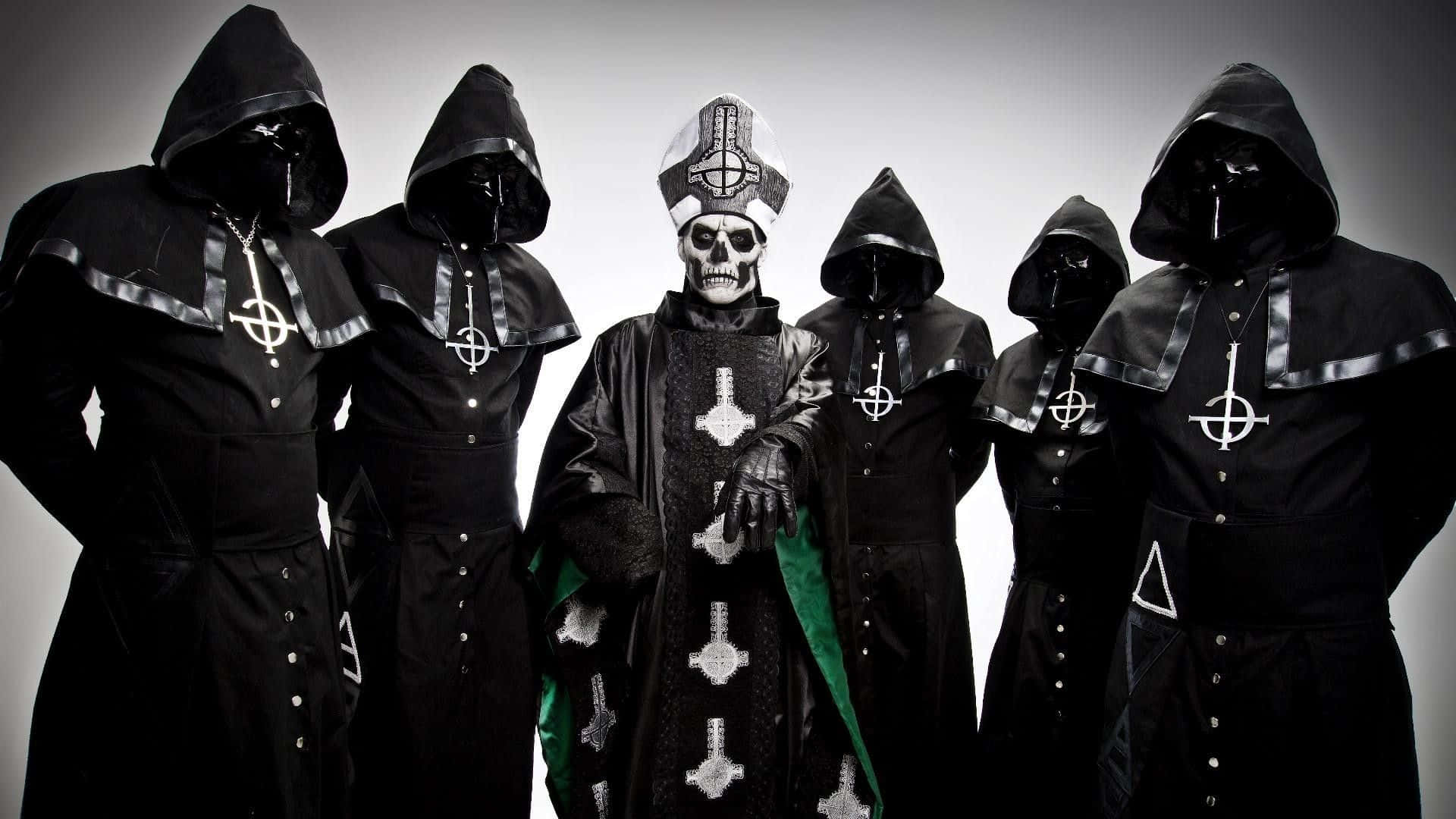 Ghost Band Members In Black Cloaks Background