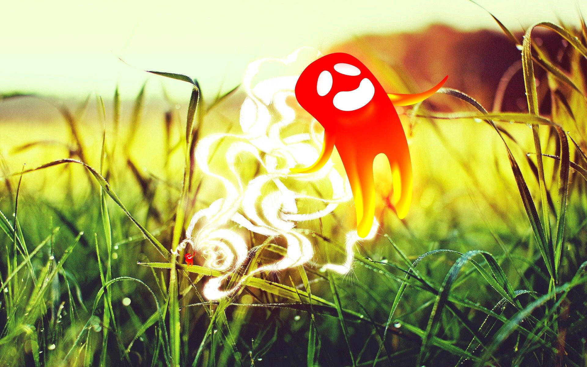 Ghost Fire In Grass Background