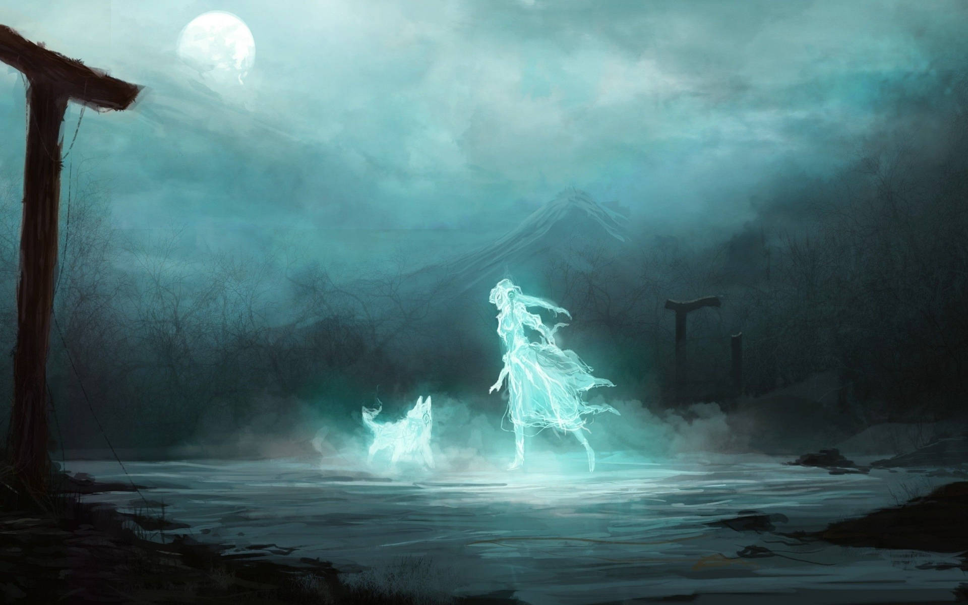 Ghost Girl And Dog Background