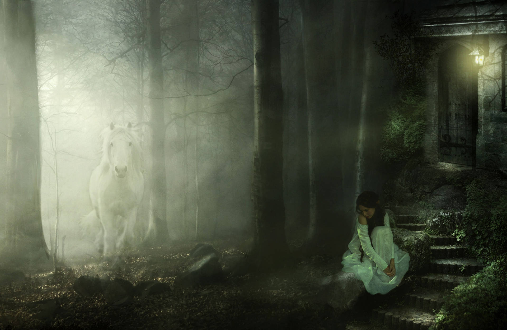 Ghost Horse And Woman Background