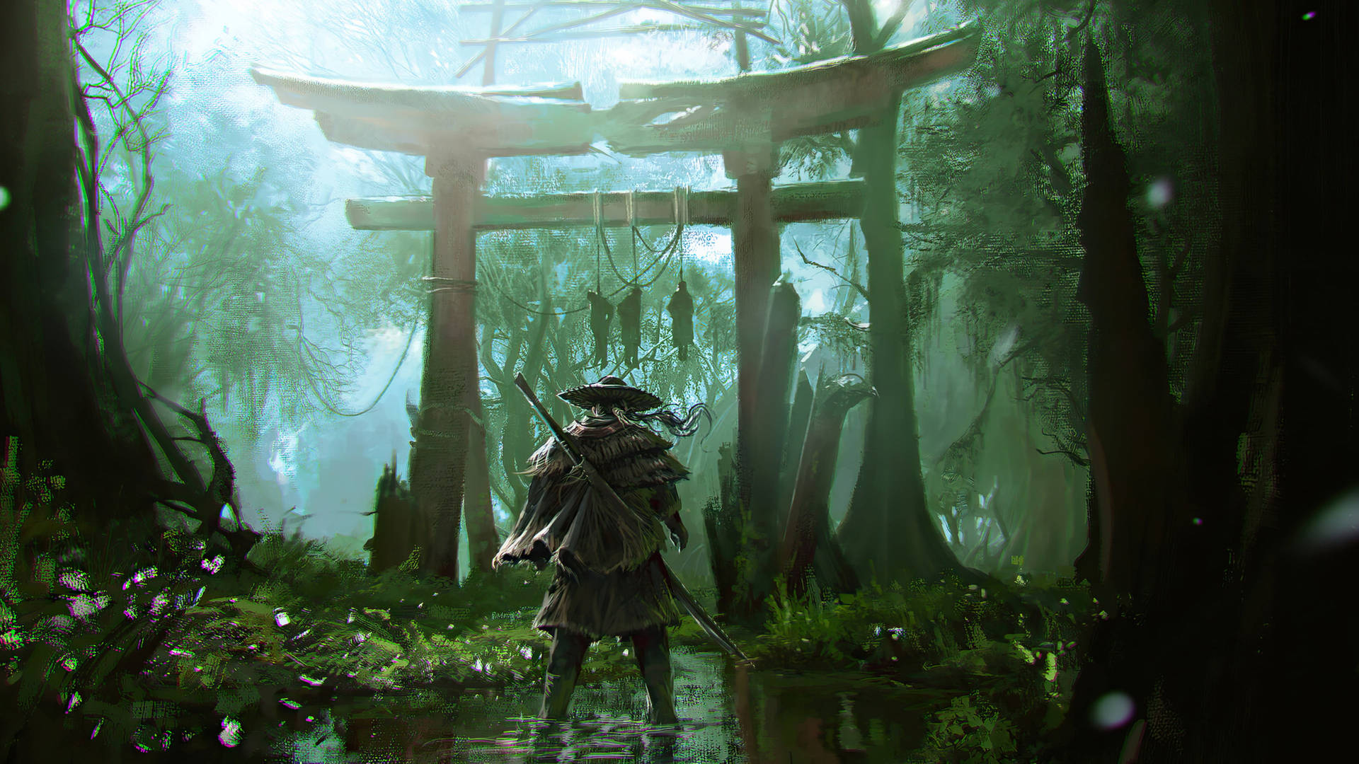 Ghost Of Tsushima Dead Body On Torii Background