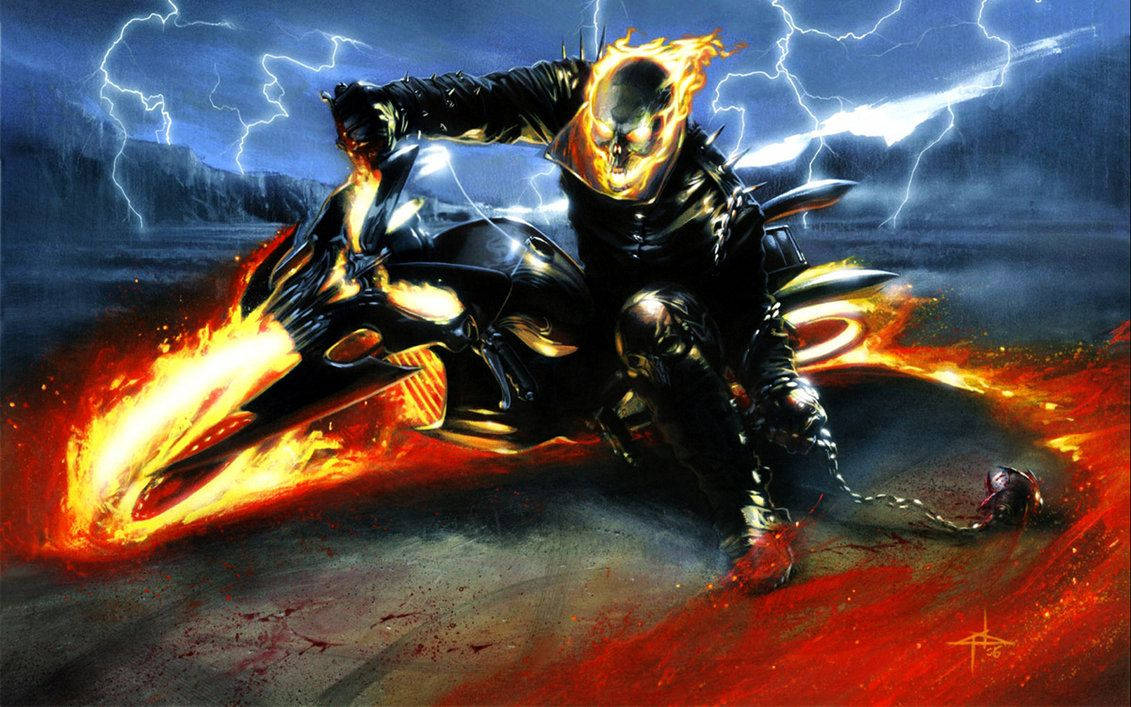 Ghost Rider With Thunderstorm Background