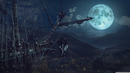 Ghost Ship At Full Moon Background