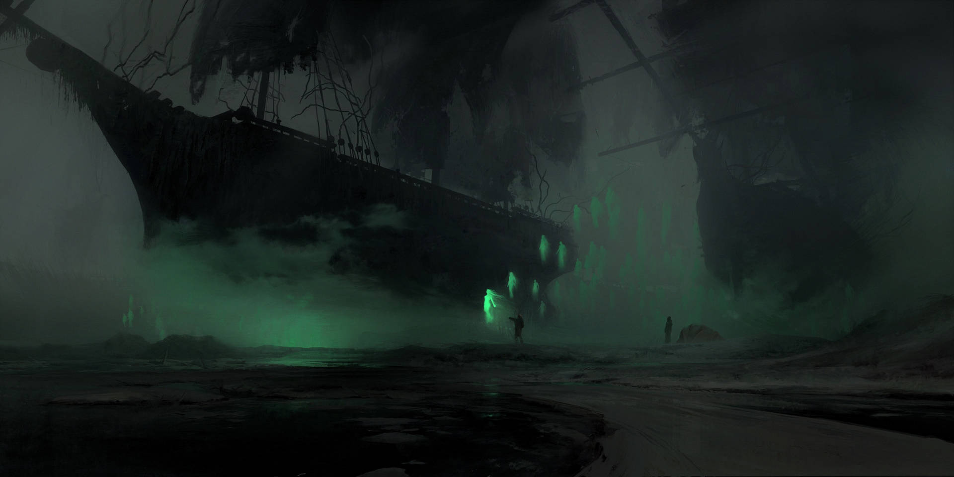 Ghost Ship Green Spirit Background