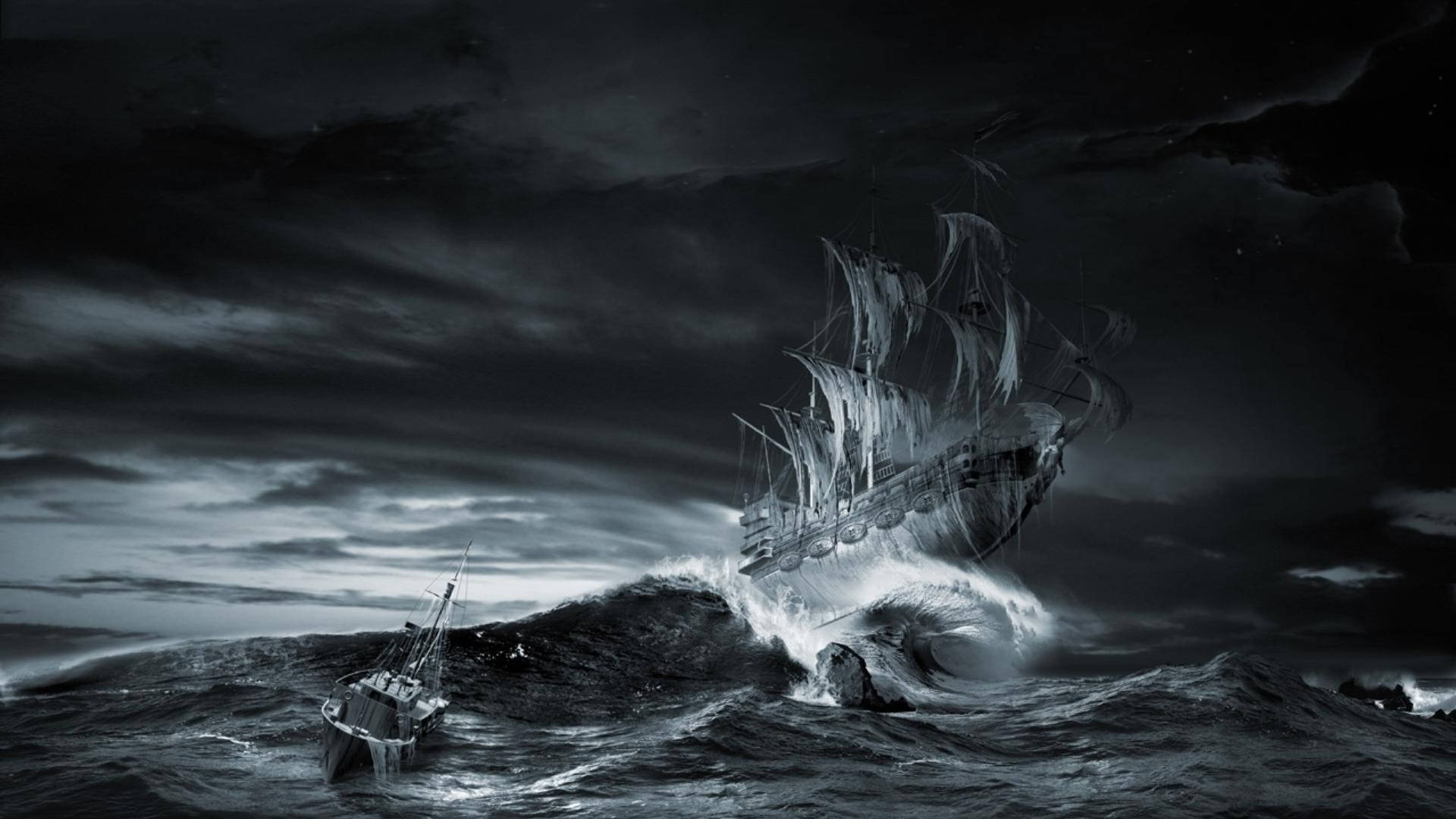 Ghost Ship Greyscale Artwork Background