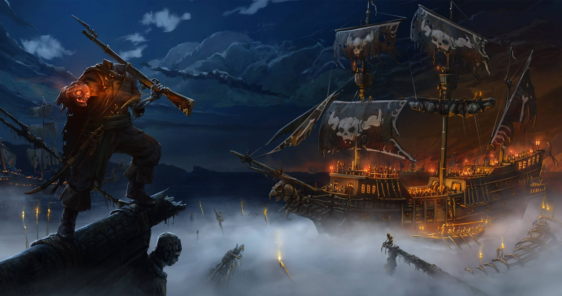 Ghost Ship Headless Pirate Background